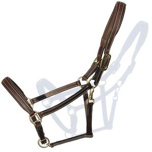 Licou en cuir marron robuste avec rembourrage en laiton doré rose et design élégant en or rose - Product Image 1