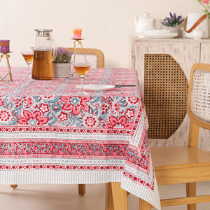 COTSILER Premium Hand-block Printed Cotton Floral Tablecloth Pre-Washed Rectangular 60x90 Inches Washable Event Dining <b>Cover</b> - Product Image 1