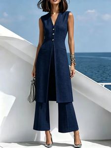 Traje de dos piezas elegante gris para mujer, con chaleco largo y pantalón, estilo europeo y americano, para venta transfronteriza en plataformas independientes, colección 2026 - Product Image 5