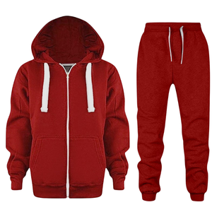 Survêtement à capuche rouge avec pantalon de jogging pour hommes et femmes, vêtements de sport décontractés d'hiver, vente en gros, fabrication OEM, logo personnalisé - Product Image 1