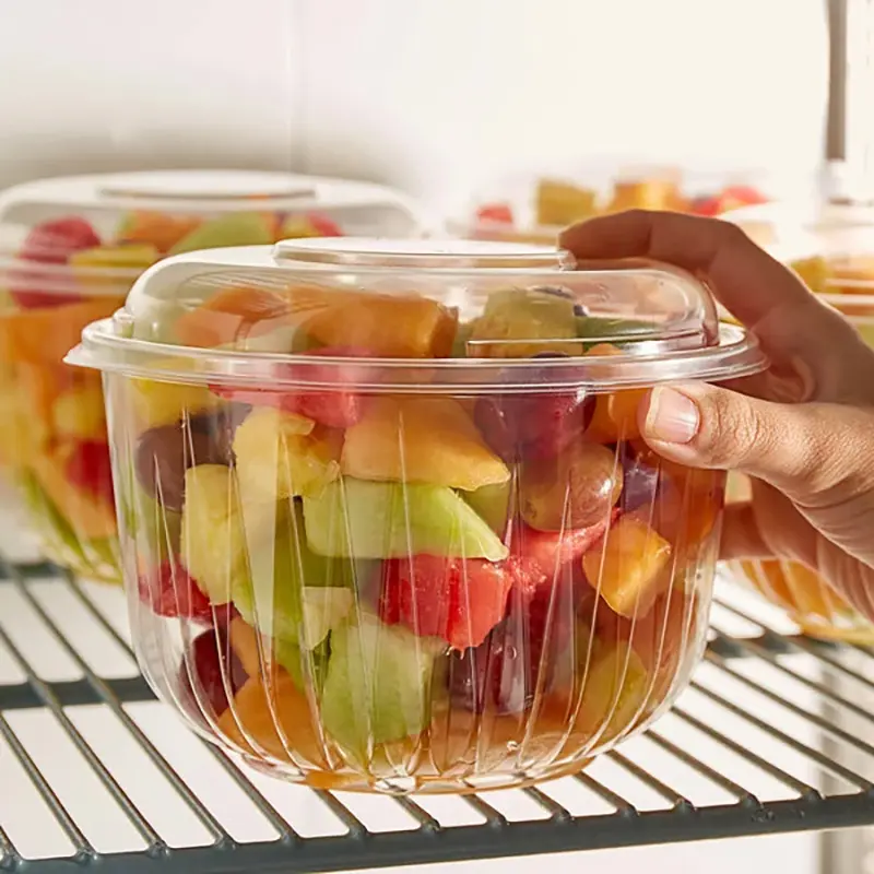 Custom large capacity 30 32 36 48 oz round disposable plastic fruit salad bowl