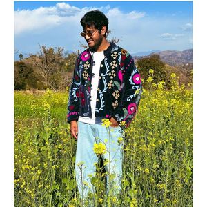 Veste vintage en spandex avec broderie en velours, imperméable, en toile de denim tissée, pour la saison printanière, col mandarin, à capuche, décorée de motifs - Product Image 2