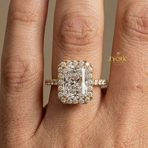 Emerald Cut Halo Engagement <b>Ring</b> in 10K Gold with Sparkling Pave Band - Product Image 3