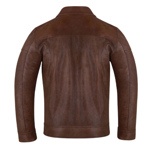Chaqueta de Cuero para Hombre, Estilo Bomber, Cuello Camisero, Cierre de Cremallera, Estilo Motero, para Otoño - Product Image 4
