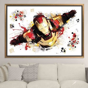 Impresión en Lienzo de Vidrio Templado de Iron Man de Marvel: Decoración para Habitación Infantil, Lienzo con Marco Dorado - Product Image 1