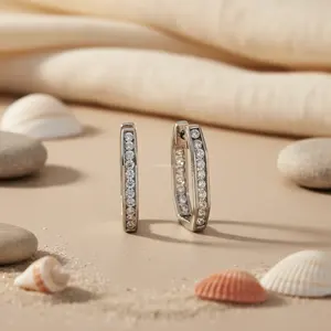 Pendientes de aro de plata para mujer con circonita cúbica, joyería de cristal, regalo - Product Image 1