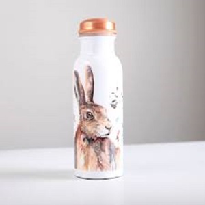 Botella de Agua de Cobre con Estampado de Conejo Esmaltado, Tapa con Pajita Antiderrames y Beneficios para la Salud Ayurvédica y del Yoga a Bajo Precio - Product Image 1