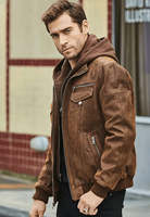 Blouson Bomber Moto en Cuir de Vachette Marron Non-tissé OEM Hiver Crunch pour Homme avec Capuche Amovible, Logo Avant, Imperméable, Respirant et Coupe-vent