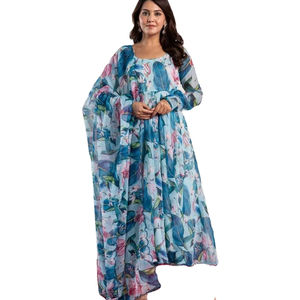 Vestido Anarkali elegante de seda Organza de último diseñador - Product Image 1