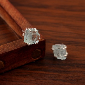 Raw <b>Aquamarine</b> Gemstone 925 Sterling Silver Gold Claw Setting Bohemian <b>Stud</b> <b>Earrings</b> Women's Engagement Wedding Anniversary - Product Image 4