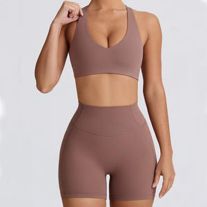 <b>Women's</b> Active Sports <b>Shorts</b> Ribbed Yoga Set Wholesale <b>Gym</b> Sportswear Plus Size Workout <b>Short</b> Sports Bra with Solid Pattern - Product Image 1