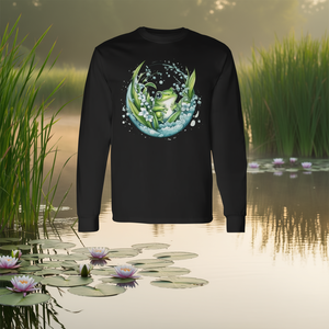 Camiseta de Manga Larga con Diseño de Rana y Flor de Lirio con Burbujas de Agua para Uso Promocional - Product Image 3