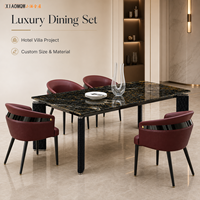 Ensemble de table à manger rotative en marbre noir moderne de luxe avec chaises en cuir, meubles de salle à manger rectangulaires pour hôtel et villa