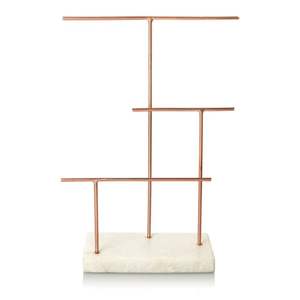 Impresionante soporte de joyas de metal de oro rosa con un acabado pulido y secciones escalonadas para una organización sin esfuerzo. - Product Image 5