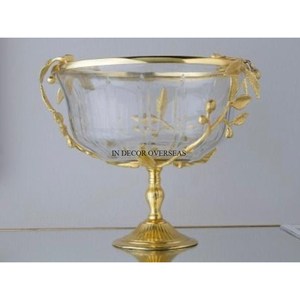 Diseño y Base de hojas hechas de Metal de alta calidad chapados en oro de alta calidad para cuenco de decoración de forma redonda de vidrio transparente - Product Image 1