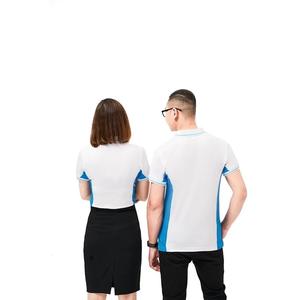 เสื้อคอตตอน95% 5% ผ้าสแปนเด็กซ์คอปกสีตัดกันสีกรมท่าสีฟ้าและสีขาวตัดปกติกระดุมลำลองสำหรับเสื้อมีโลโก้ด้านหน้า - Product Image 3