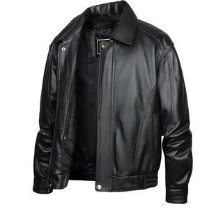 <b>Men's</b> <b>Jackets</b> <b>Men's</b> Custom Made Wholesale Leather Plain Combined Cow 100% Genuine Leather Zipper <b>jacket</b> <b>for</b> <b>men</b> DDP Shipping - Product Image 2