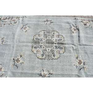 Alfombra grande vintage, alfombra turca de 6.7x10.4 pies, alfombra de lana gris con lunares - Product Image 4