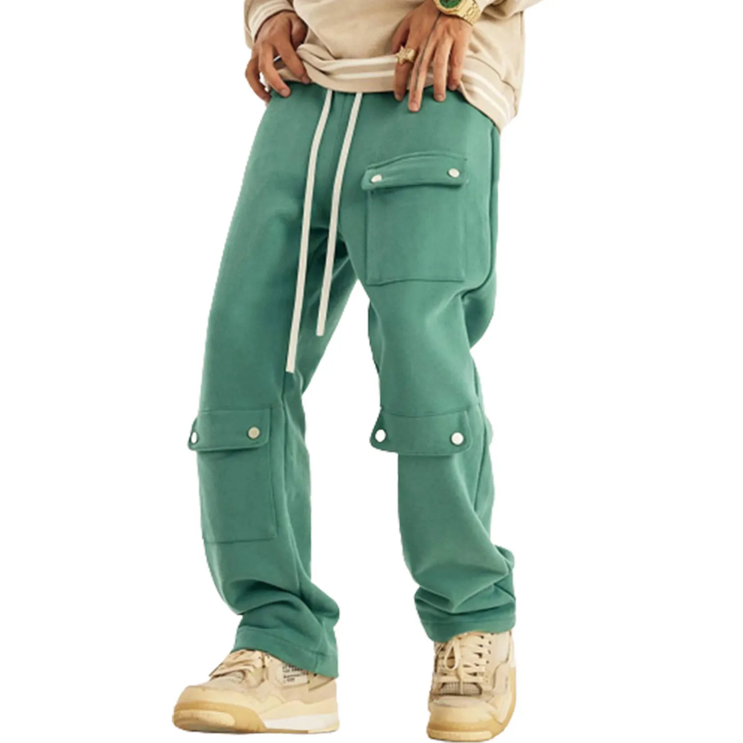 Personalizado al por mayor 100% tela de algodón para Flare Track Jogger 3D Puff estampado polar chándal hombres pantalones de chándal apilados pantalones de chándal