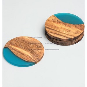 ที่รองชาแวววาวไม้อบแห้งและเรซินแบบทนความร้อนทำจากไม้รองแก้วไม้และถ้วยเรซินโดยดาวงานฝีมืออินเดีย - Product Image 4