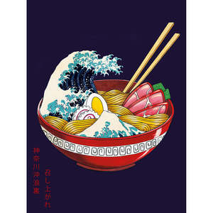 Tazón de Ramen Artístico Impresionista con Diseño de Gran Ola, Material de Papel Resistente - Product Image 1
