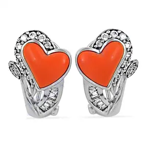 Pendientes de Corazón Plateados Ornamentados con Esmalte Naranja y Cristales de Circonita - Product Image 2