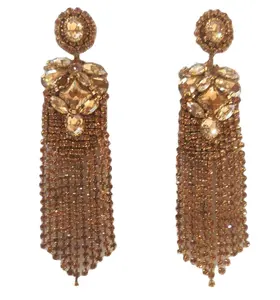 Индивидуальная форма и размер доступны для украшенных драгоценностями золотых цепочек с кисточками ручной вышивкой серьги-подвески для женщин и девочек