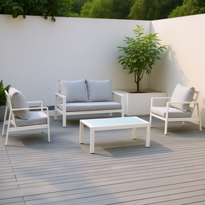 Juego de Muebles de Patio para Exteriores STAR de 4 Plazas, Blanco y Gris, BHR 10010 2 de Amicasa, Hecho de Aluminio y Poliéster - Product Image 3