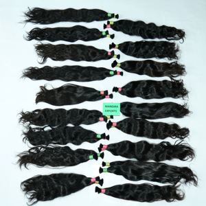 Extensiones de cabello humano de templo indio negro crudo Natural 100%, tejido a granel ondulado sin encaje, cabello Remy, estilos ondulados de cuerpo recto - Product Image 4