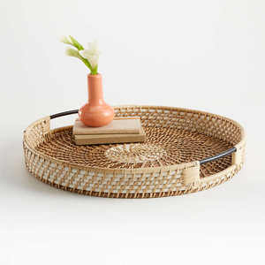 Bandeja decorativa de ratán para fruta, bandeja rústica hecha a mano para desayuno y bebidas, plato de comida de pan, plato de pastel de fruta - Product Image 1