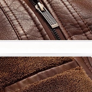 OEM <b>Men</b> <b>Leather</b> <b>Jacket</b> with Stand Collar Custom Logo & Wholesale Available <b>Leather</b> <b>Jacket</b> Winter Warm Lined Stand <b>jacket</b> for <b>men</b> - Product Image 3