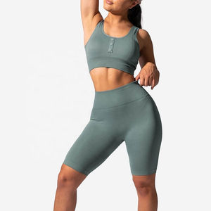 100% algodón puro artículo de tendencia conjuntos de mujer chándal conjunto de dos piezas pantalones cortos Jogger Crop Top ropa de mujer MOQ bajo - Product Image 6