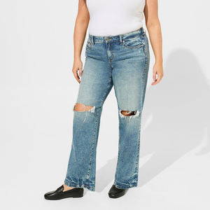 Dernier Vintage Lavé Lâche Droite Respirant Femmes Taille Haute Jambe Large Plus La Taille Baggy Pantalon Dames Pleine Longueur Déchiré - Product Image 1