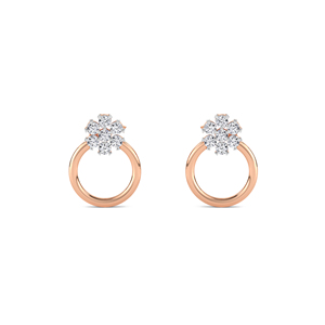 Boucles d'oreilles en or massif 14 carats avec cercle de diamants Halo floral | Diamants de laboratoire de 0.13 ct | Options en or rose, blanc et jaune - Product Image 1