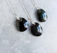 Collana con Zircone Blu Rivestito 20x25mm, Castone Piramidale in Argento Sterling 925 Rodiato, Gioiello Vintage Fatto a Mano, Regalo di Compleanno per Lei