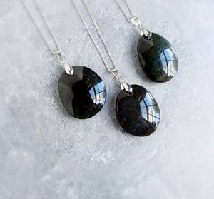 Blue Coated Zircon 20x25mm Pyramid Bezel Setting <b>Necklace</b> 925 Sterling <b>Silver</b> Rhodium Vintage Jewelry Birthday Gift Handmade Her - Product Image 3