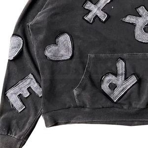 Sudadera con capucha de punto de invierno para hombre de alta calidad con alfabeto bordado desgastado 100% algodón Servicio OEM con serigrafía - Product Image 5