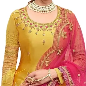 Новая Этническая мода Пакистанская/индийская Женская одежда для вечеринки для свадьбы и вечеринки вечернее платье из жоржеттной ткани с вышивкой