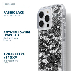 Fasion Lady antichoc PC TPU TPE Finewoven tissu dentelle à la mode Sexy étui de téléphone portable pour <span class=keywords><strong>Iphone</strong></span> 15 14 pro max - Product Image 4