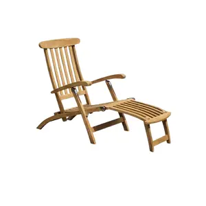 Wholesale Price Outdoor Furniture Teak Wood Steamer Chairs Garden Chaise Sun lounger For Swimming Pools