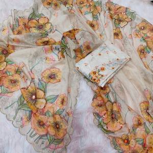 Sari en soie organza Tebi pur avec impression numérique et travail manuel de paillettes, bordure festonnée, sari de soirée de créateur - Product Image 4