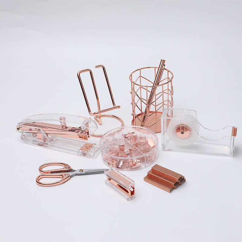 Personalizado Comercial Escritório Escola Rose Gold Binding Supplies Supply Desk Organizer Acessórios Acrílico Papelaria Set