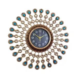 Horloge murale en métal antique faite à la main pour la maison chambre bureau mariage-mécanique étanche silencieux noir or - Product Image 3