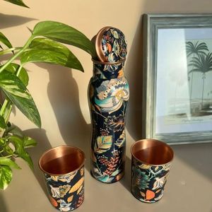 Botella Ecológica de Cobre Puro con Ágata Estampada, Estilo Floral y Acabado Martillado Antiguo - Product Image 5