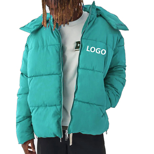 Vestes d'hiver décontractées pour hommes personnalisées, noires, à capuche, légères, chaudes, en duvet de canard, style bomber - Product Image 1