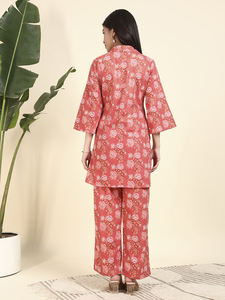 Conjunto de Camisa de Verano para Mujer, de Algodón Premium, con Cuello Mandarín, Manga Tres Cuartos, Botones, Estampado Floral y Abertura Lateral en la Rodilla - Product Image 6