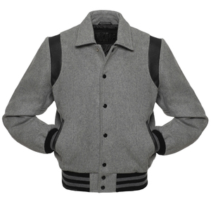 Venta al por mayor en blanco para hombre Letterman chaqueta mangas de cuero negro bombardero Varsity chaqueta de béisbol con logotipo personalizado Servicio OEM. - Product Image 1