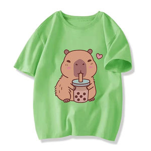 เสื้อยืดเด็กแขนสั้นผ้าฝ้ายสีพื้นเรียบๆ สไตล์ลำลองสำหรับฤดูร้อน รับทำโลโก้ตามสั่ง ขายส่ง - Product Image 1