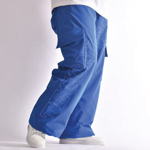 Pantalon cargo imperméable bleu avec grandes poches utilitaires, taille ajustable et coupe ample, pantalon d'hiver pour activités de plein air - Product Image 3