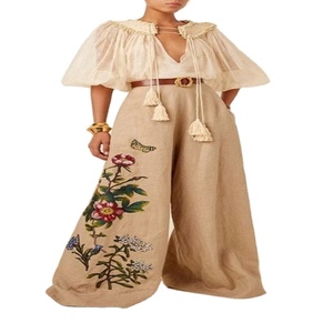 Customized Casual Slim Solid Color Lightweight Elasticated Waist Straight Leg Trousers Linen <b>Pants</b> <b>for</b> <b>women</b> - Product Image 1